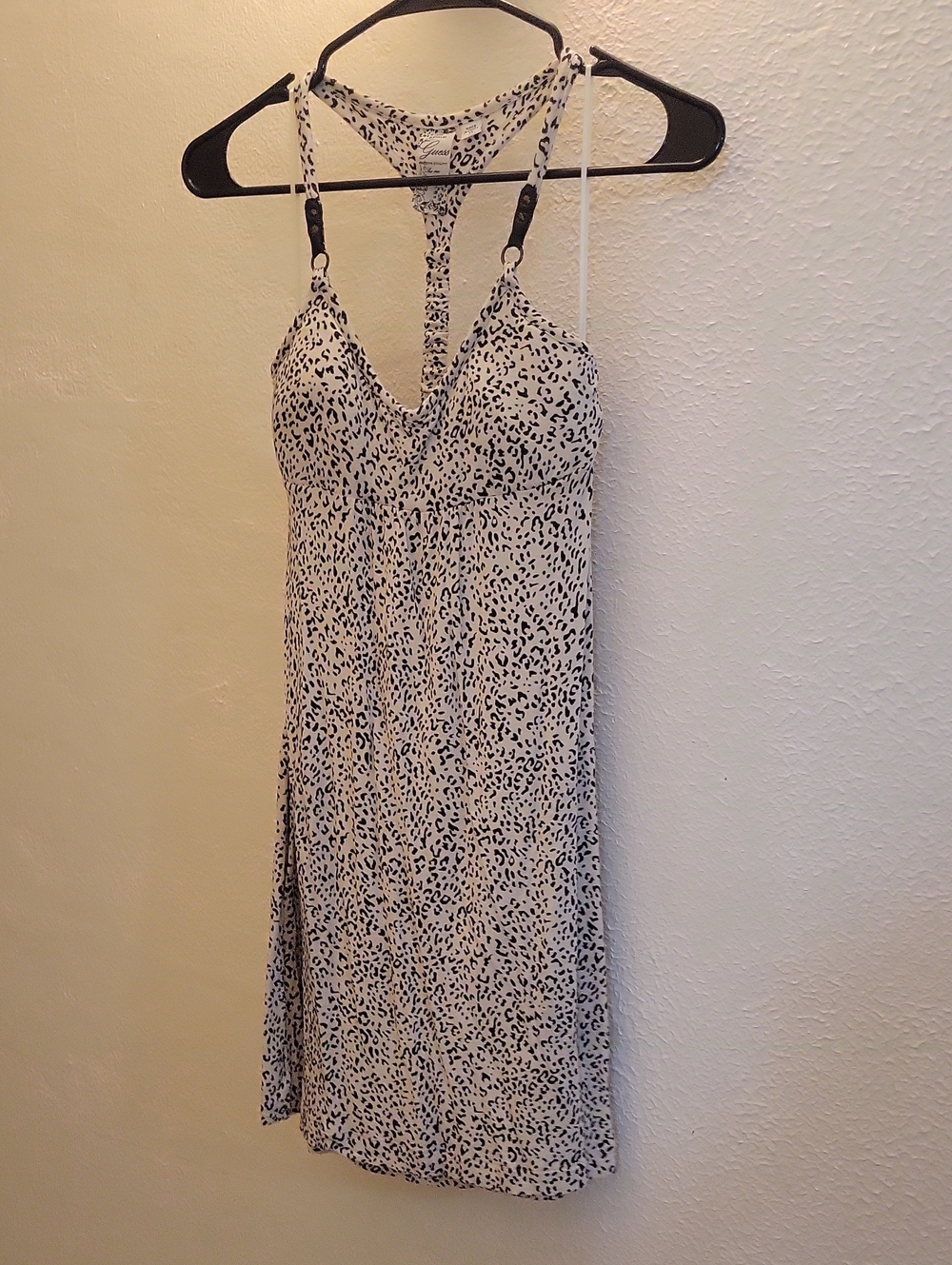 Y2K GUESS Cream and Black Leopard-Print Mini Dress